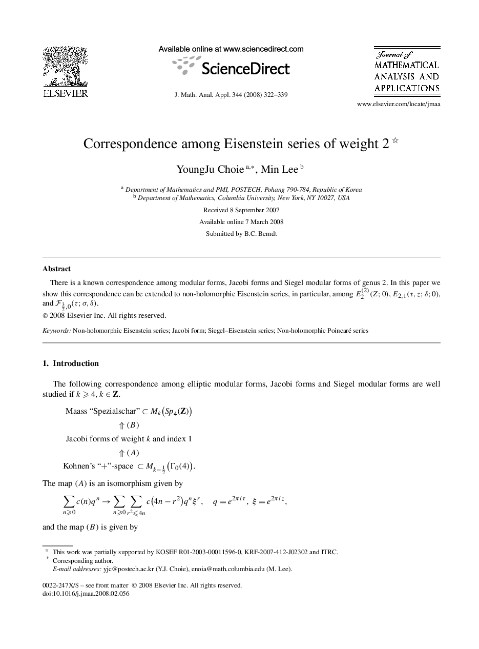 Correspondence among Eisenstein series of weight 2 