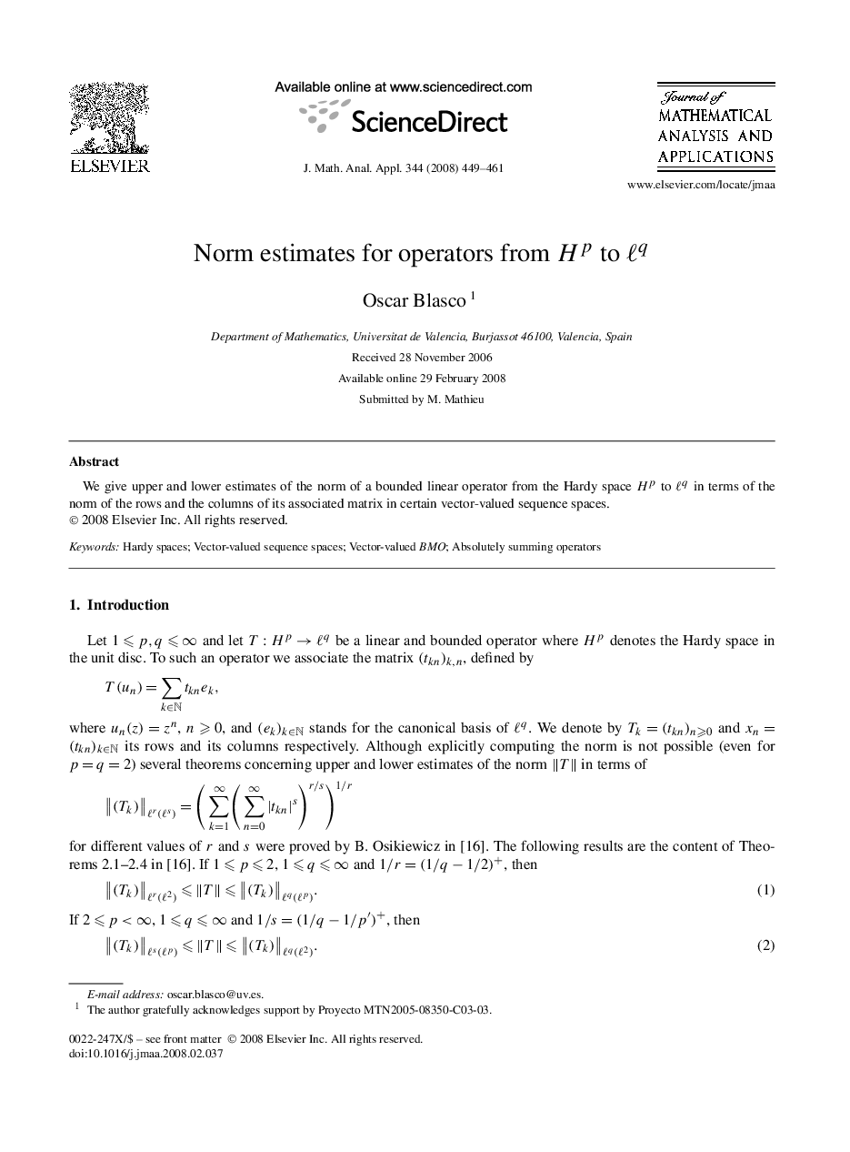 Norm estimates for operators from Hp to ℓq