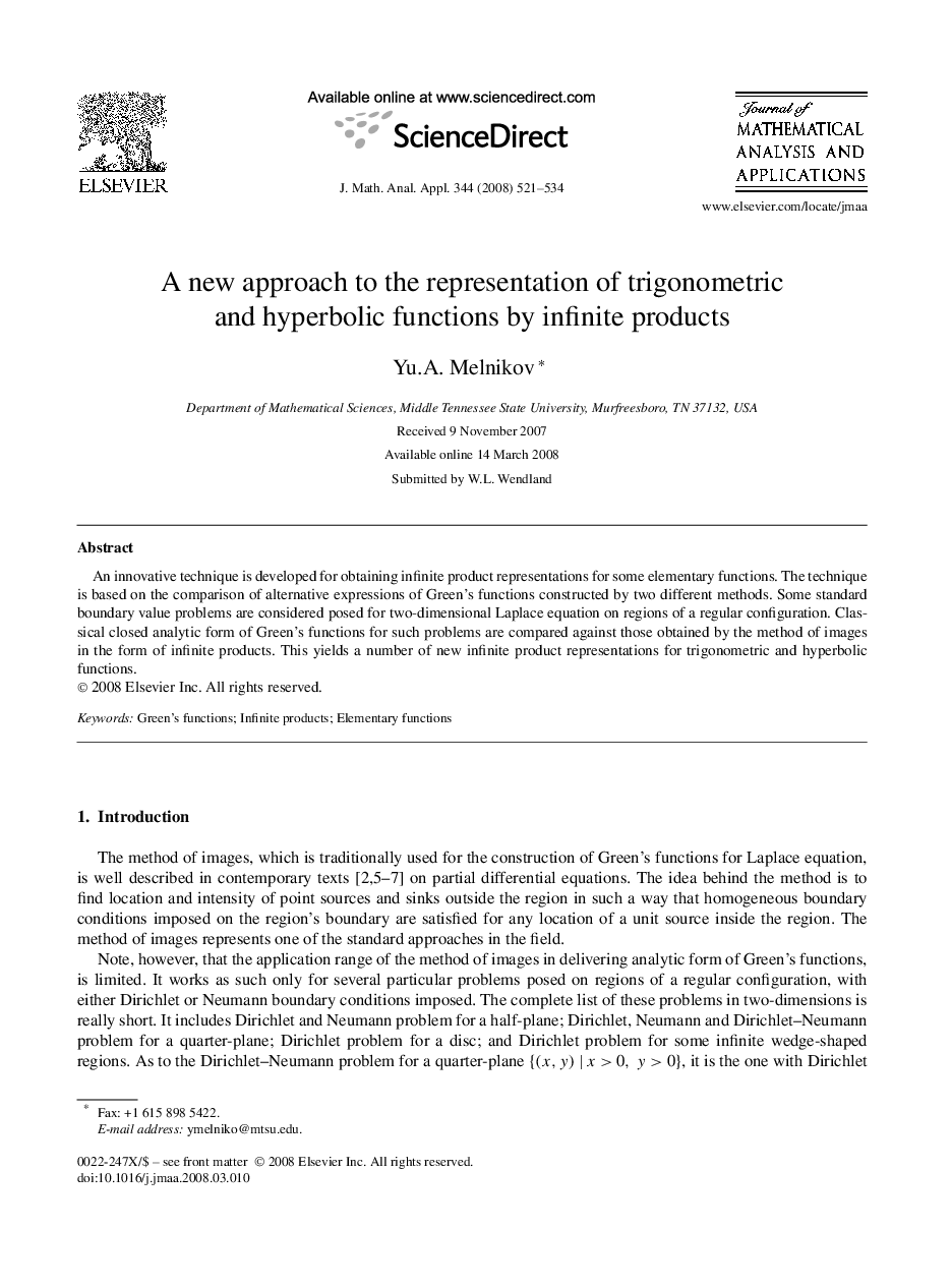 A new approach to the representation of trigonometric and hyperbolic functions by infinite products