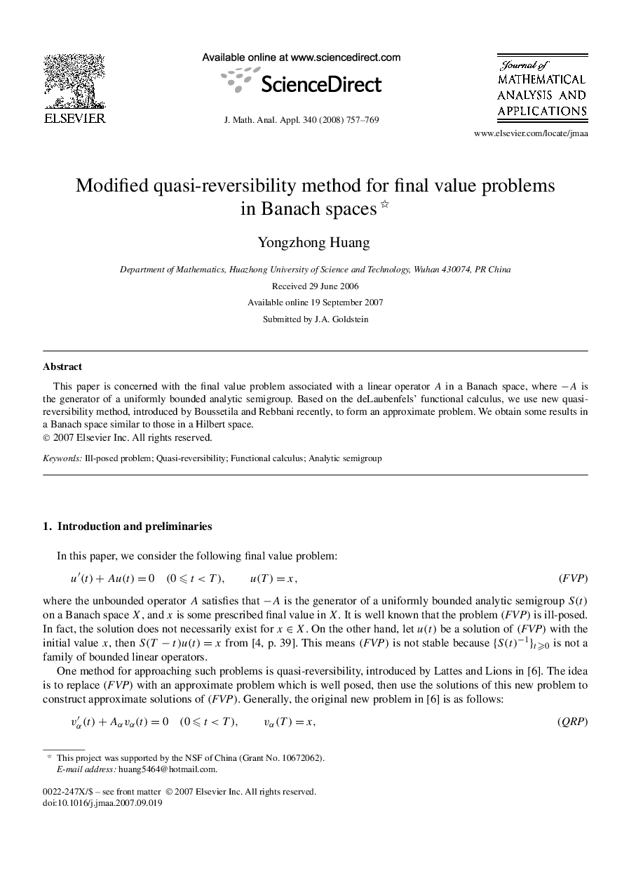 Modified quasi-reversibility method for final value problems in Banach spaces 