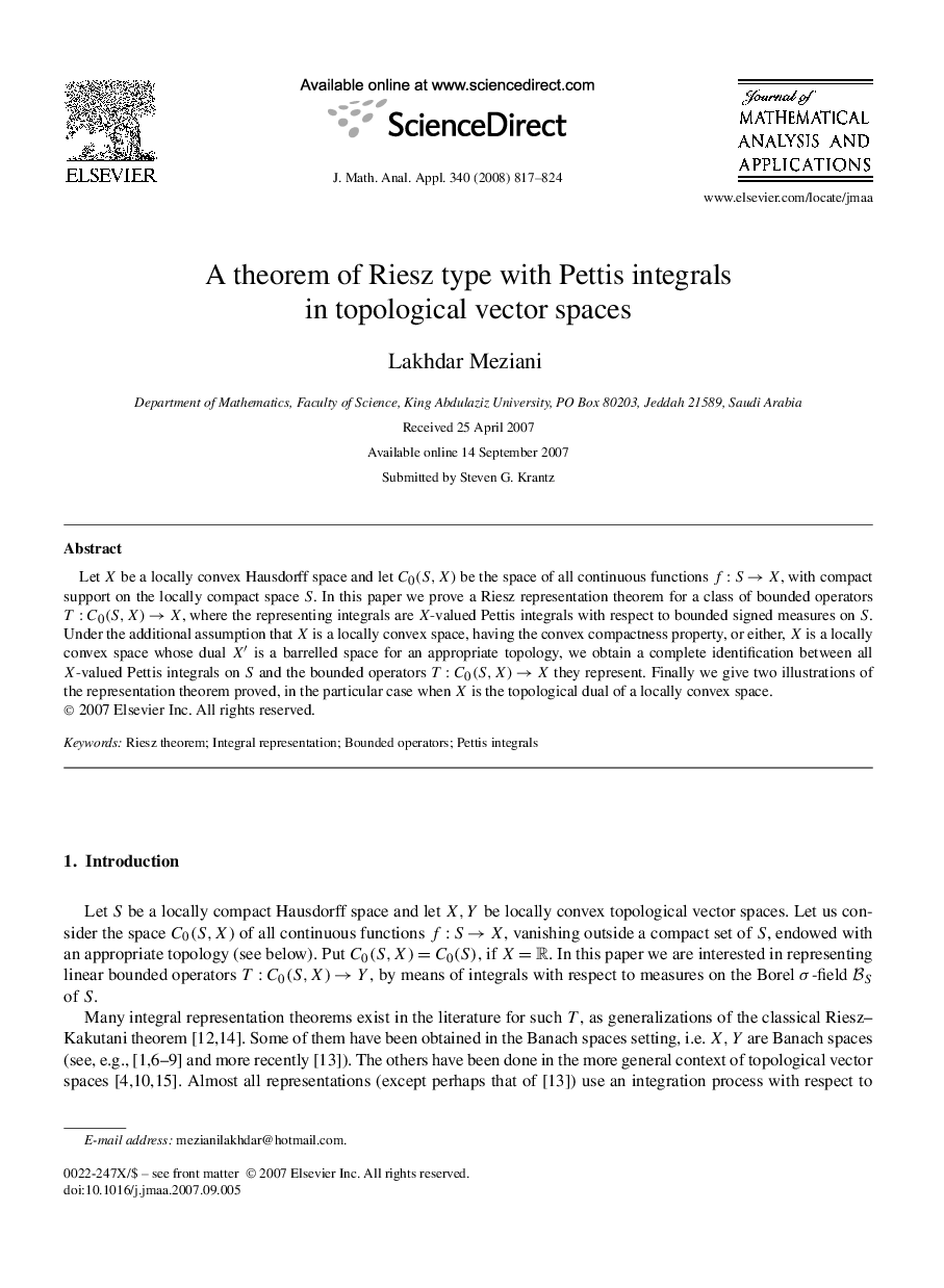 A theorem of Riesz type with Pettis integrals in topological vector spaces