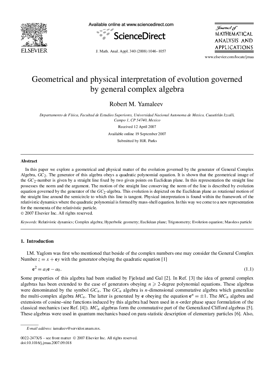 Geometrical and physical interpretation of evolution governed by general complex algebra