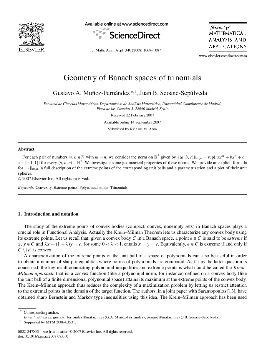 Geometry of Banach spaces of trinomials