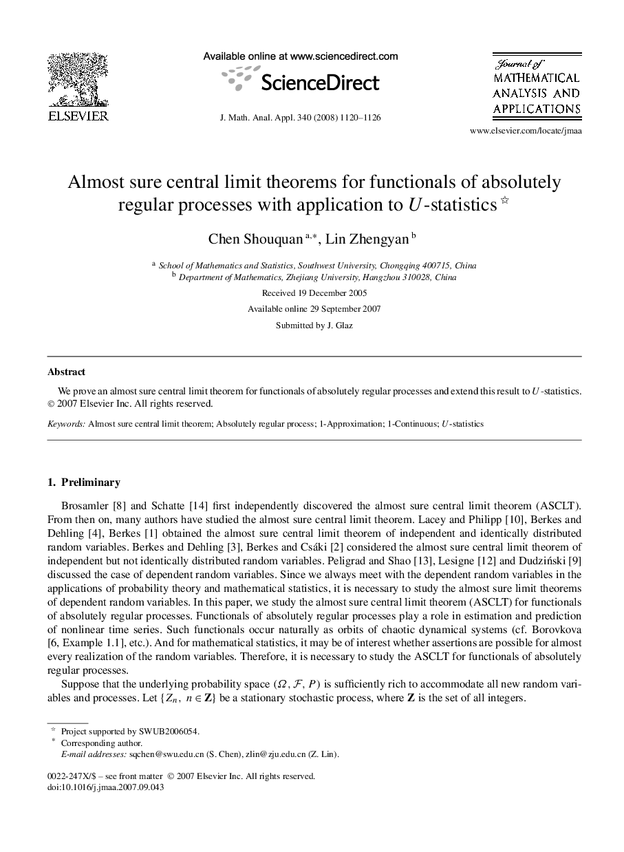 Almost sure central limit theorems for functionals of absolutely regular processes with application to U-statistics 