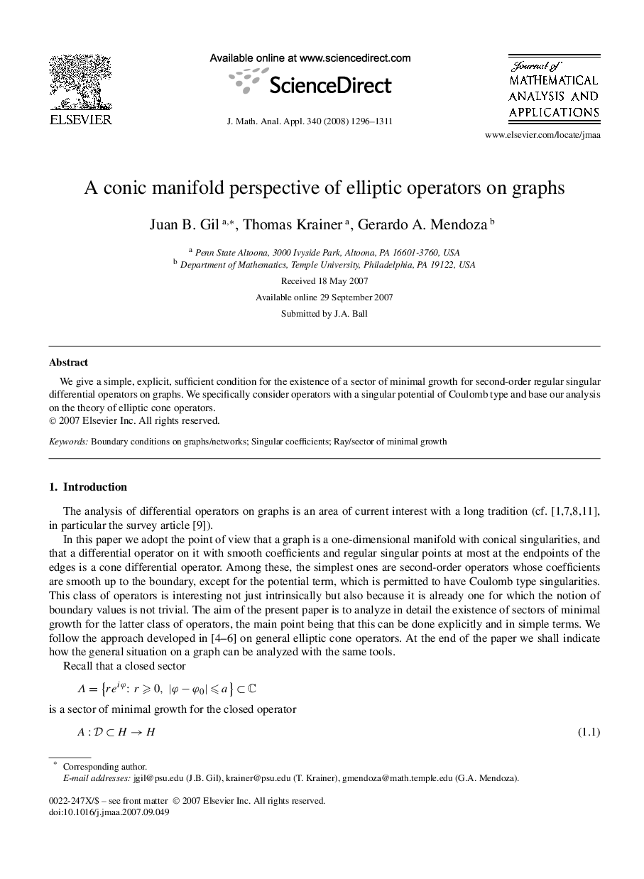 A conic manifold perspective of elliptic operators on graphs
