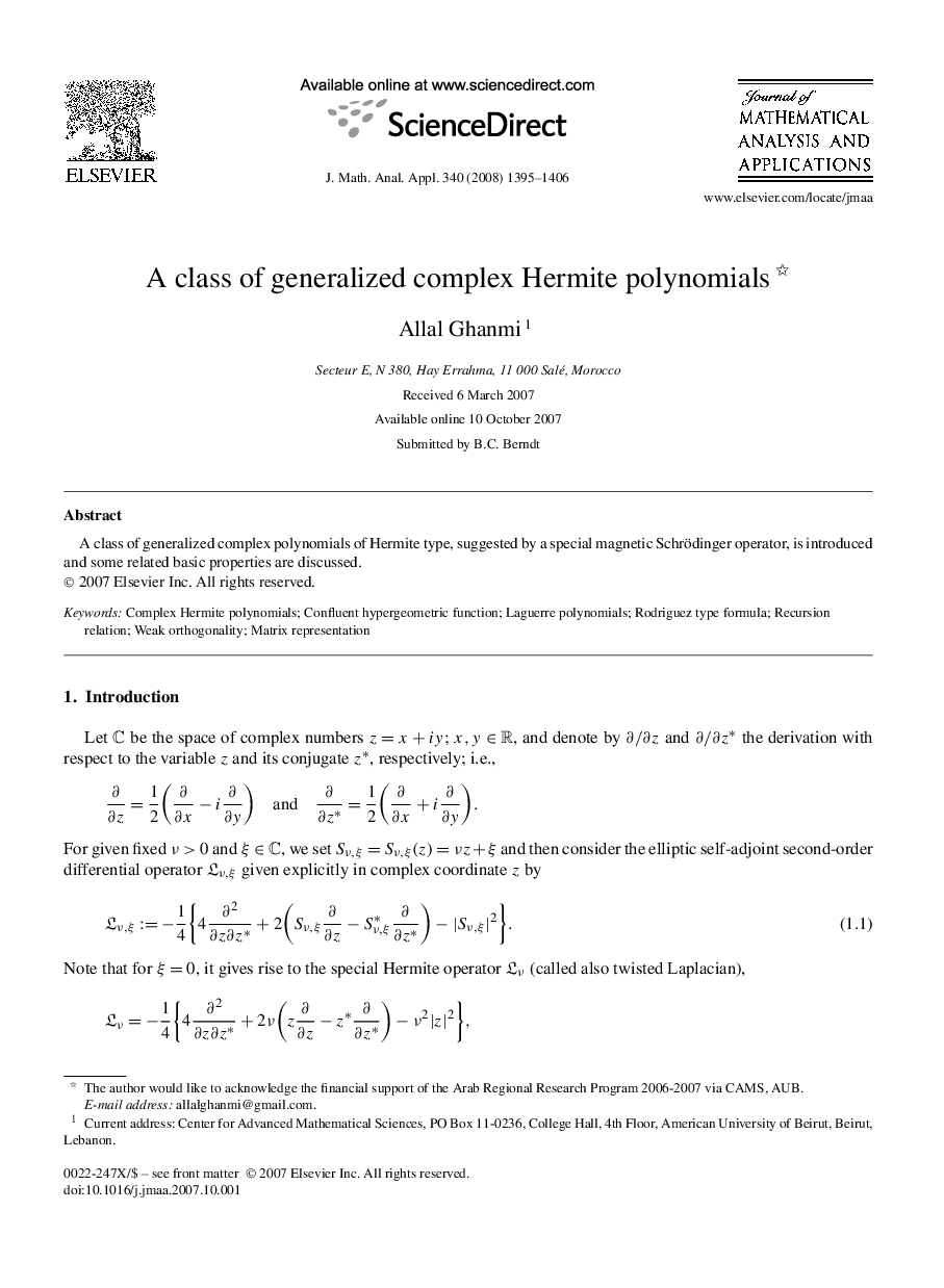 A class of generalized complex Hermite polynomials 