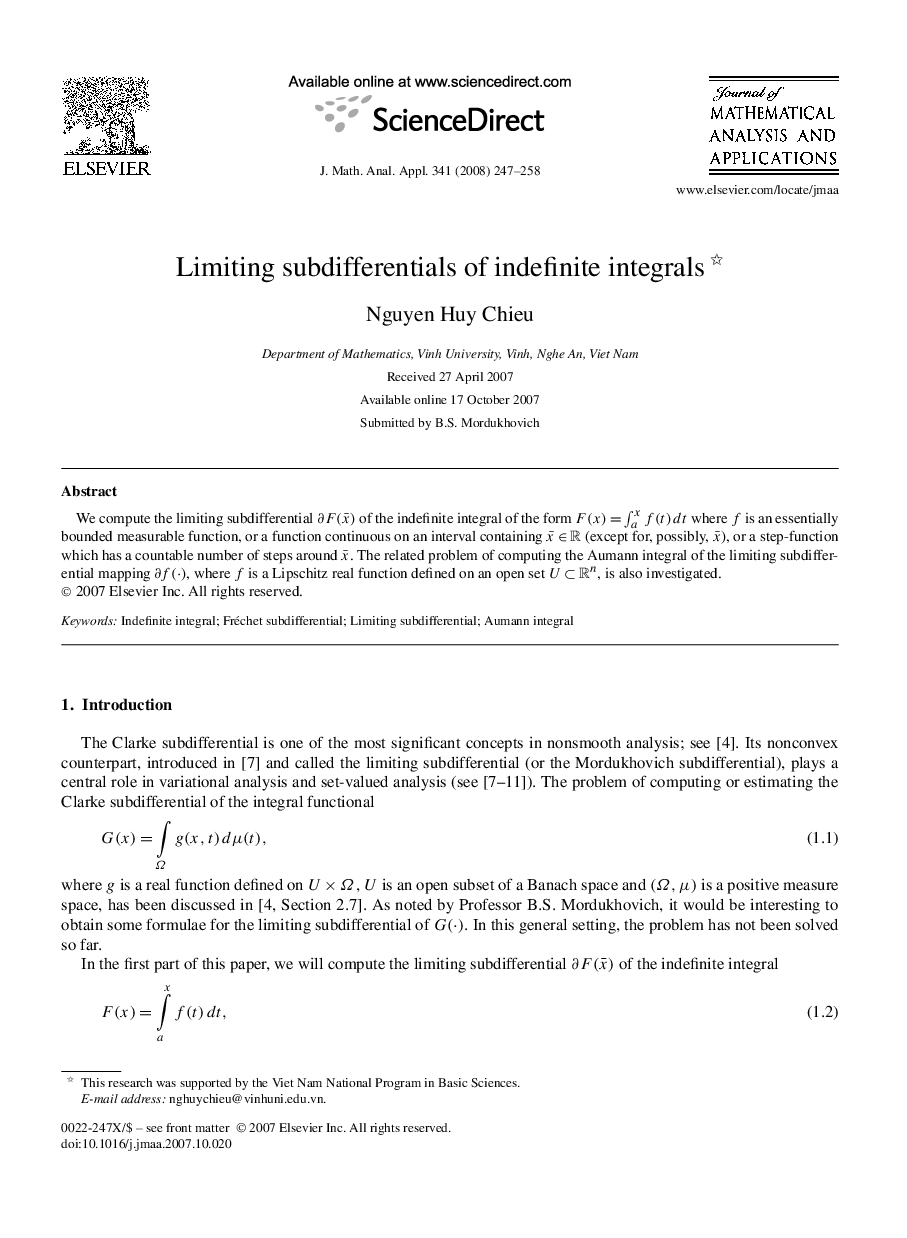Limiting subdifferentials of indefinite integrals 