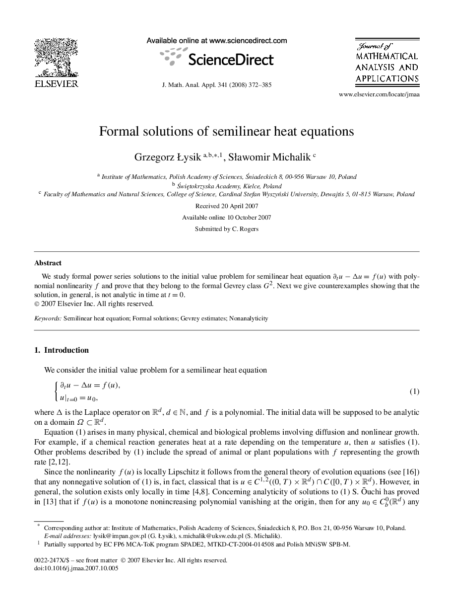Formal solutions of semilinear heat equations