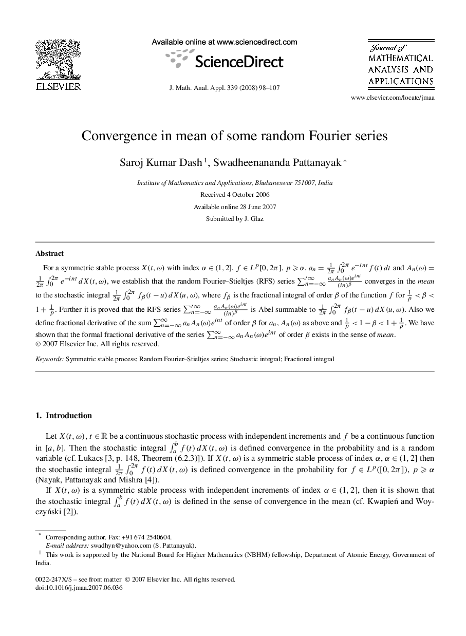 Convergence in mean of some random Fourier series