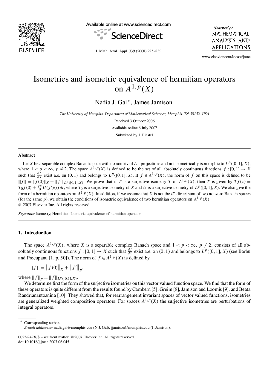 Isometries and isometric equivalence of hermitian operators on A1,p(X)