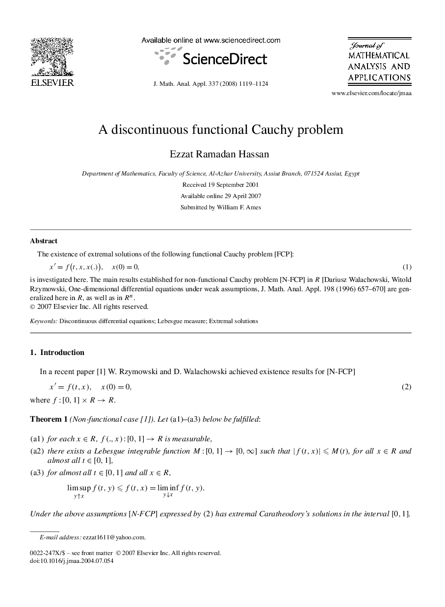 A discontinuous functional Cauchy problem