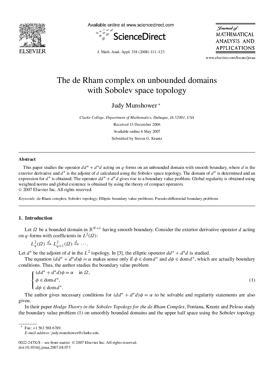 The de Rham complex on unbounded domains with Sobolev space topology
