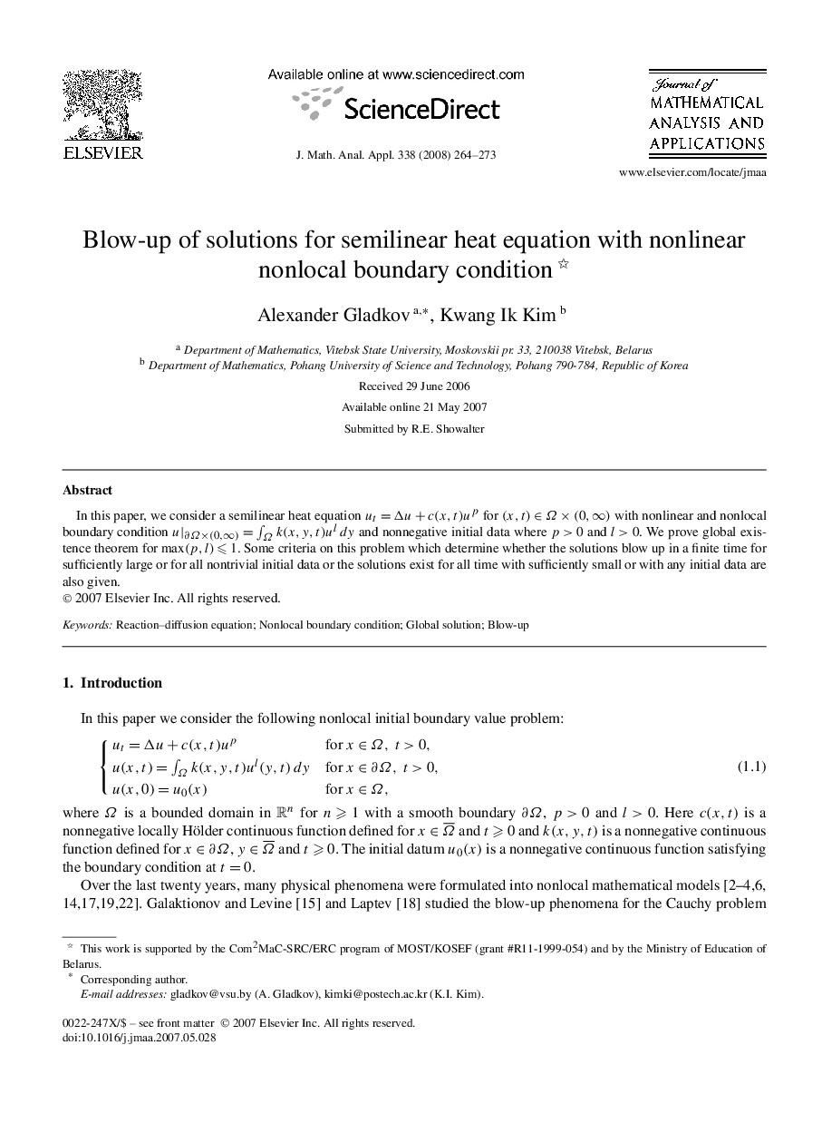 Blow-up of solutions for semilinear heat equation with nonlinear nonlocal boundary condition 