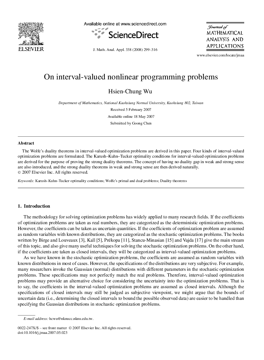 On interval-valued nonlinear programming problems