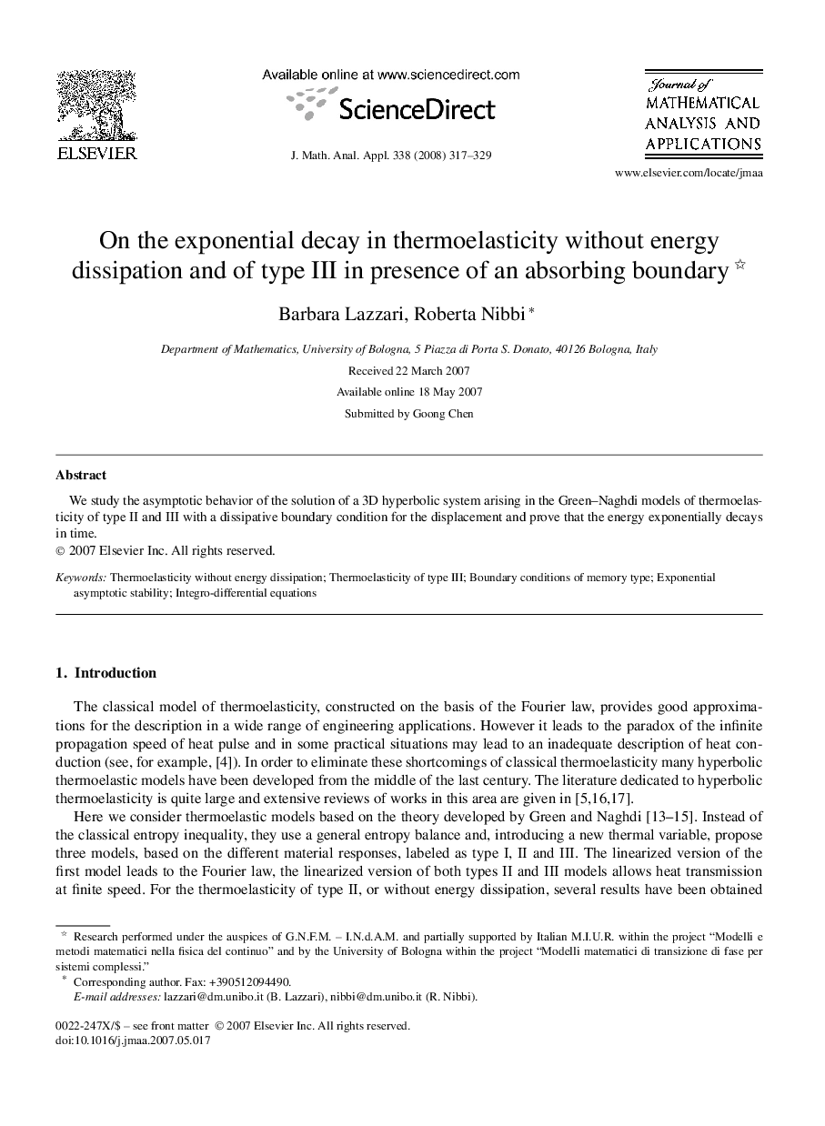 On the exponential decay in thermoelasticity without energy dissipation and of type III in presence of an absorbing boundary 