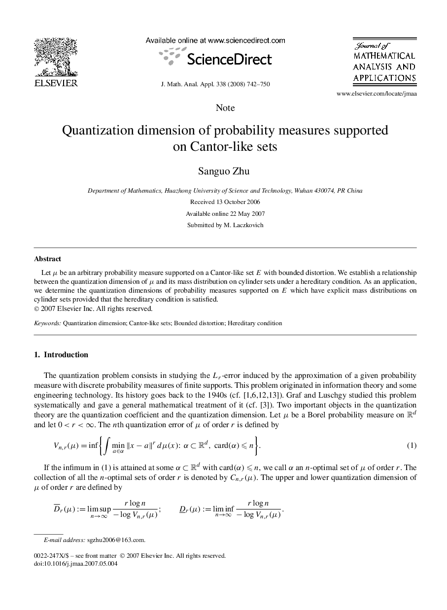 Quantization dimension of probability measures supported on Cantor-like sets