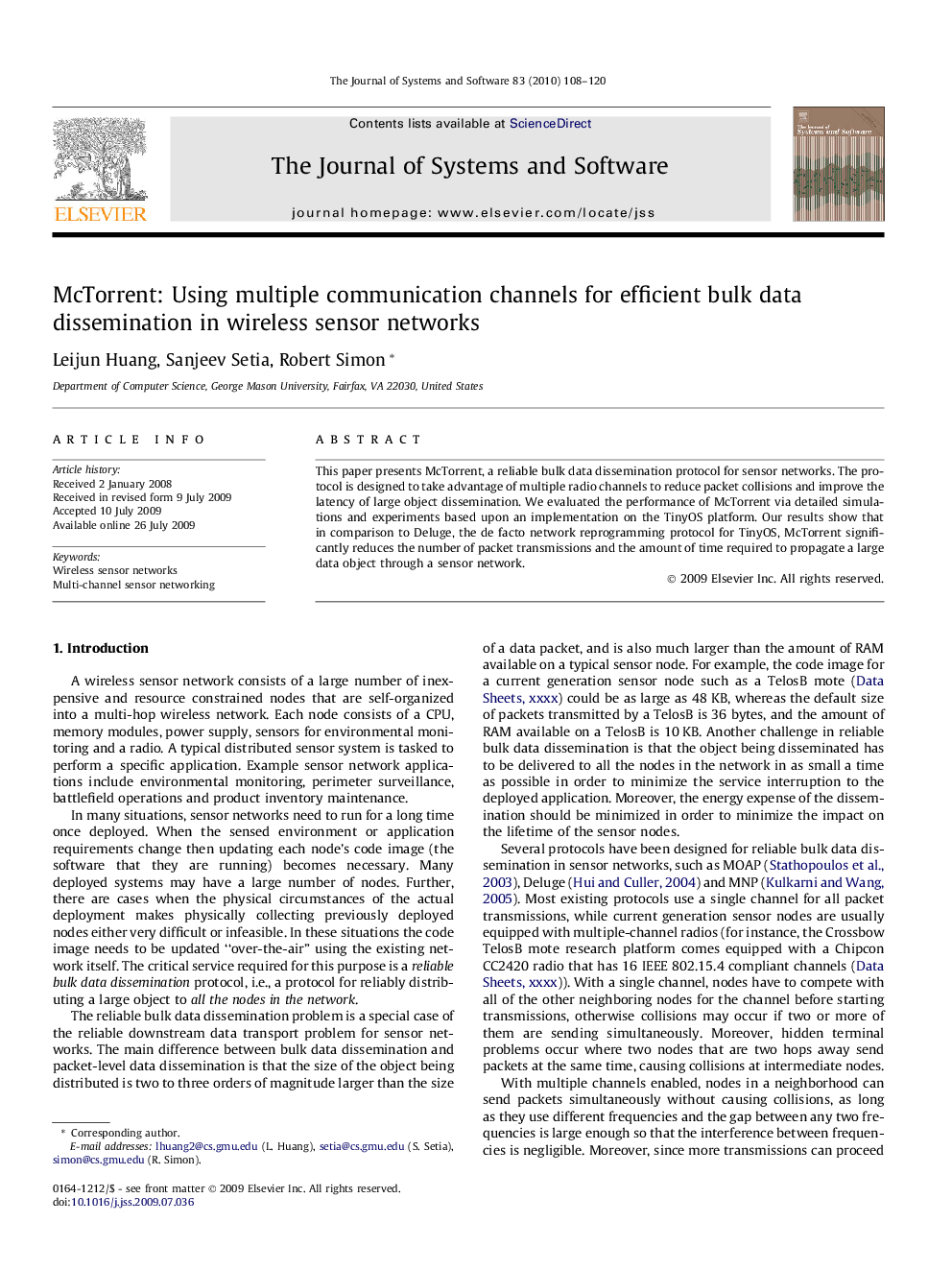 McTorrent: Using multiple communication channels for efficient bulk data dissemination in wireless sensor networks