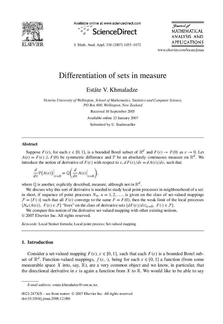 Differentiation of sets in measure