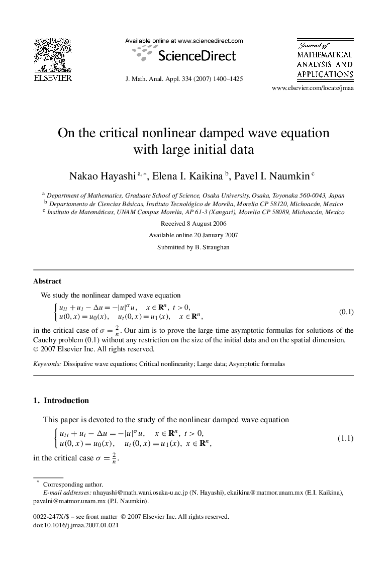 On the critical nonlinear damped wave equation with large initial data