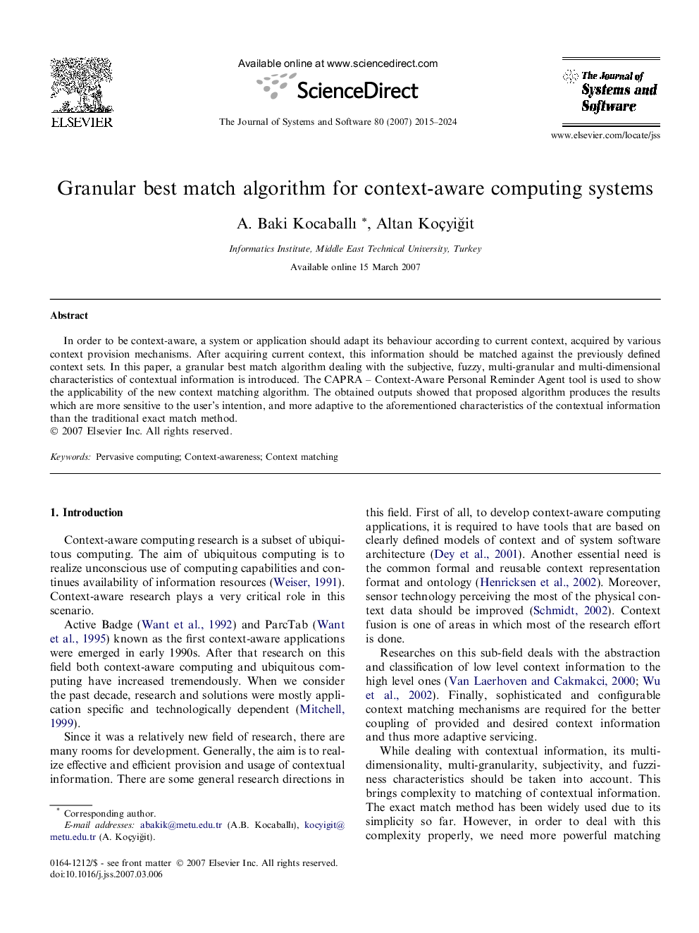 Granular best match algorithm for context-aware computing systems