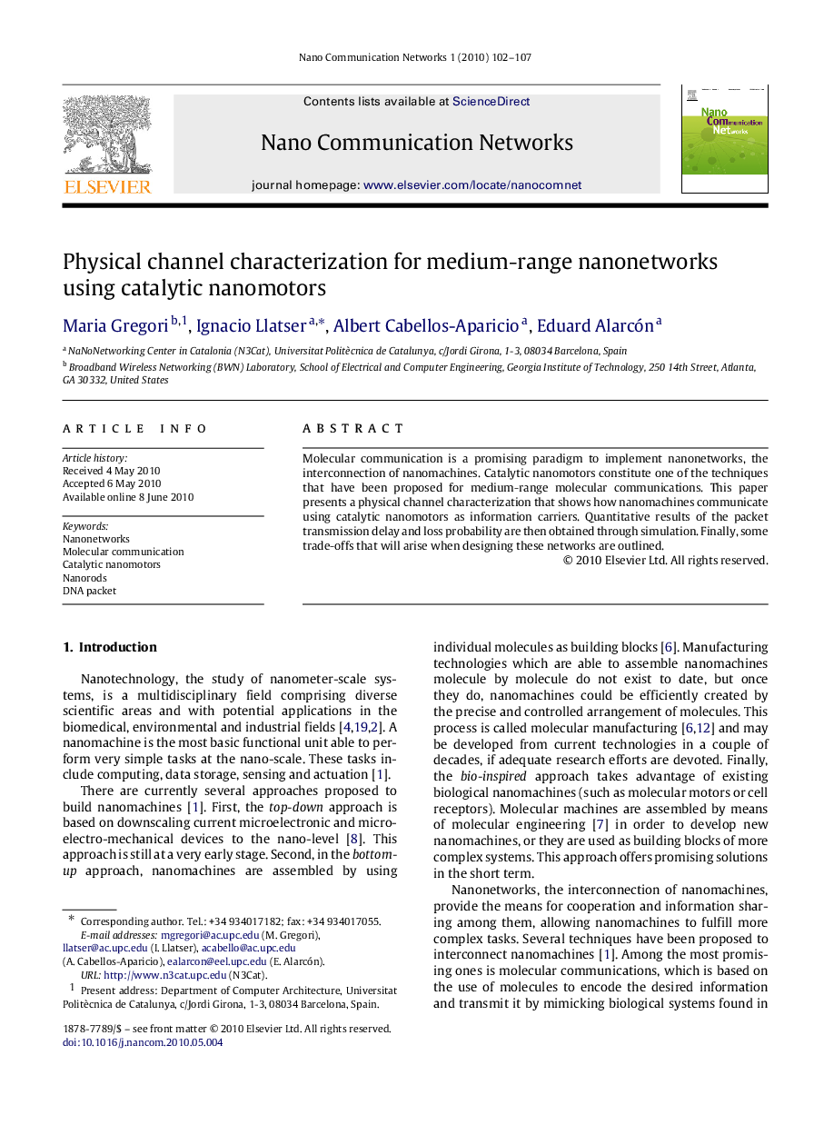 Physical channel characterization for medium-range nanonetworks using catalytic nanomotors