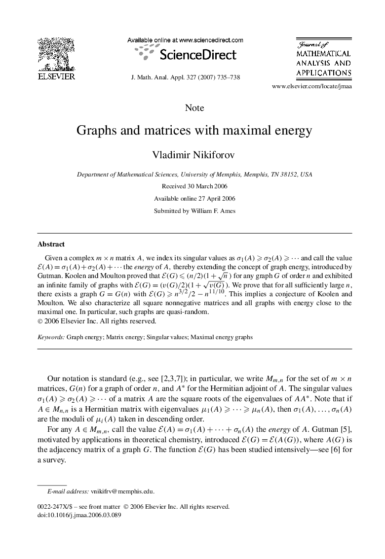 Graphs and matrices with maximal energy