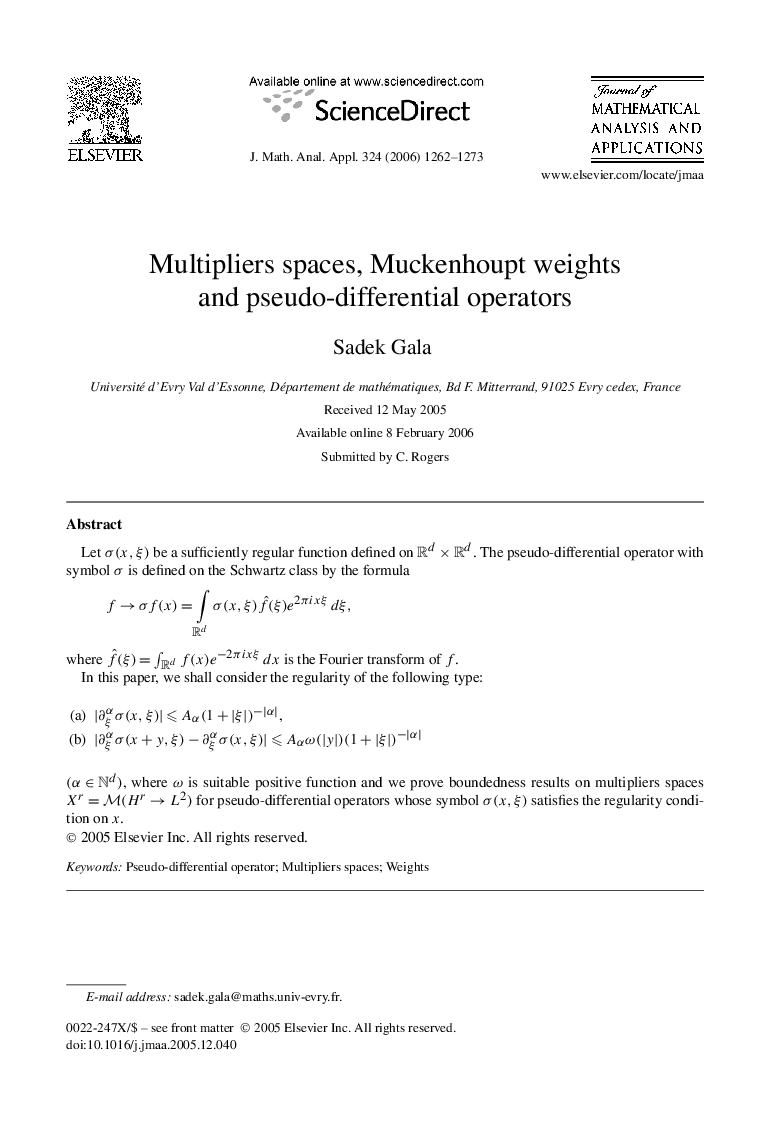 Multipliers spaces, Muckenhoupt weights and pseudo-differential operators