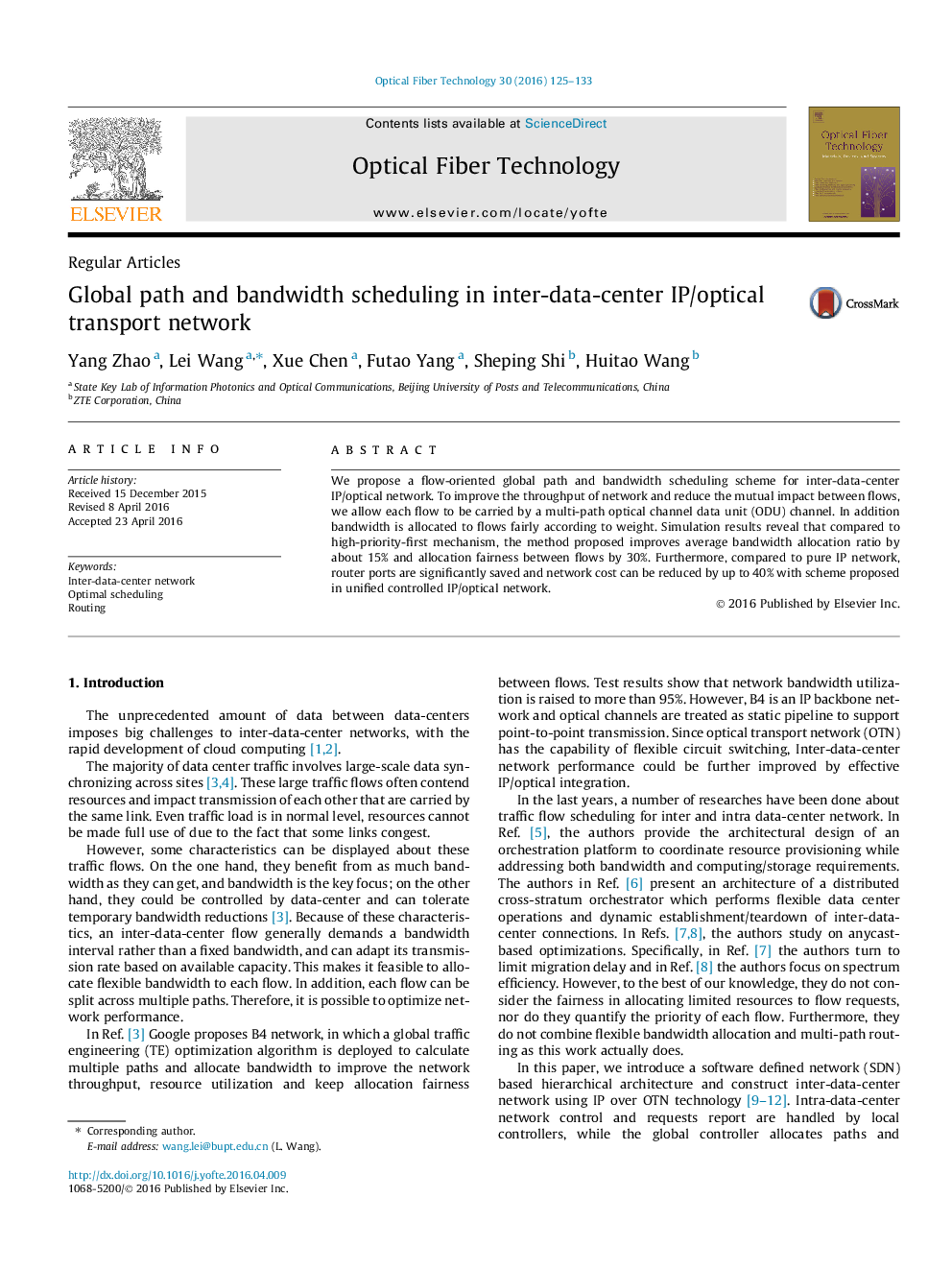 Global path and bandwidth scheduling in inter-data-center IP/optical transport network