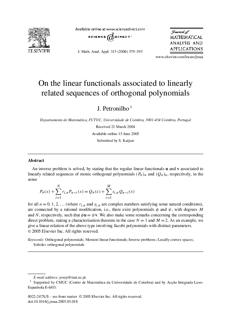 On the linear functionals associated to linearly related sequences of orthogonal polynomials