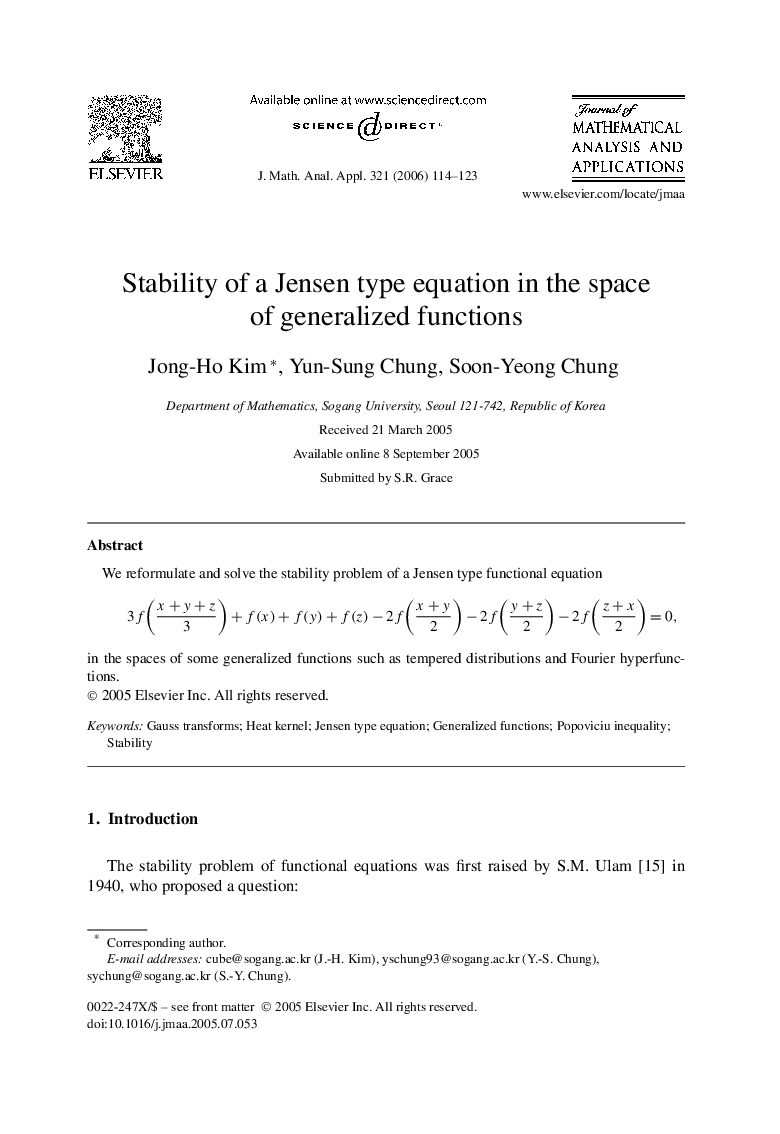 Stability of a Jensen type equation in the space of generalized functions