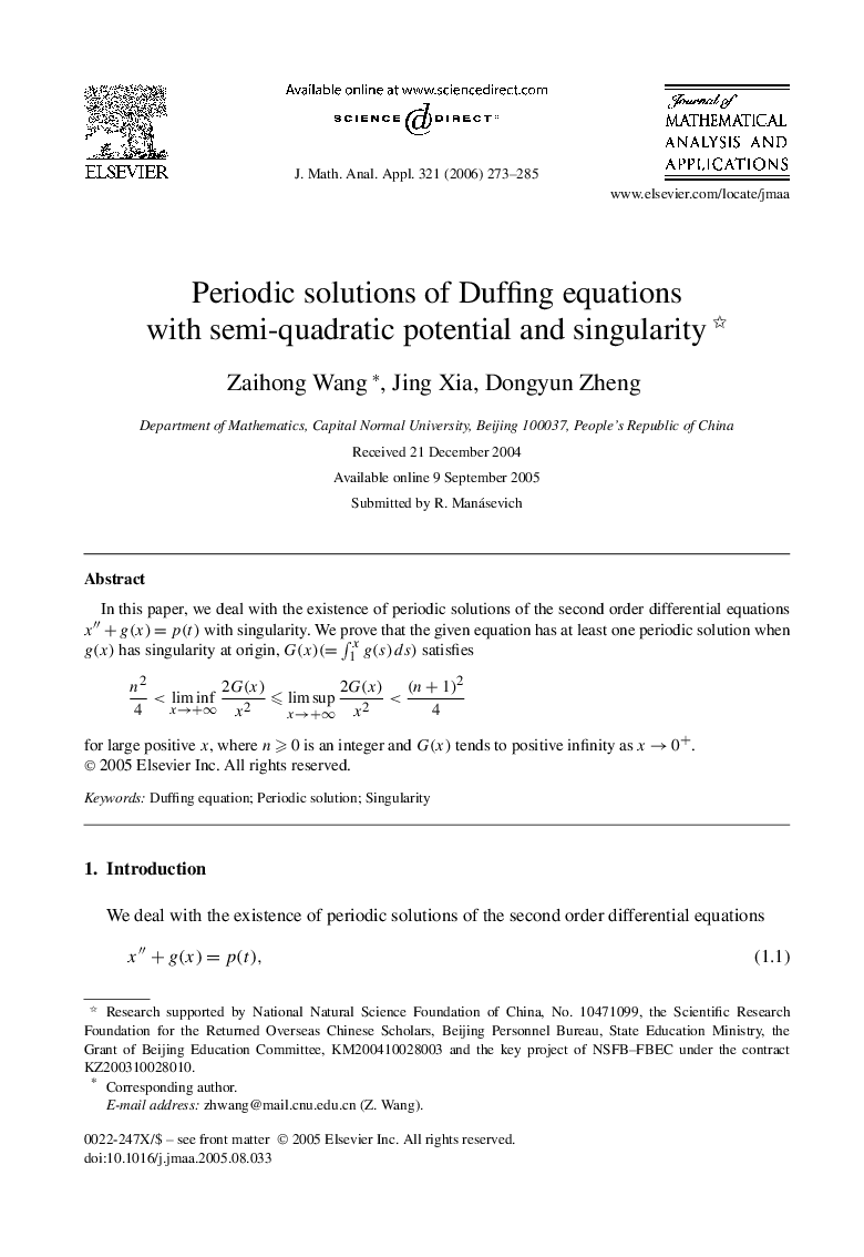 Periodic solutions of Duffing equations with semi-quadratic potential and singularity 