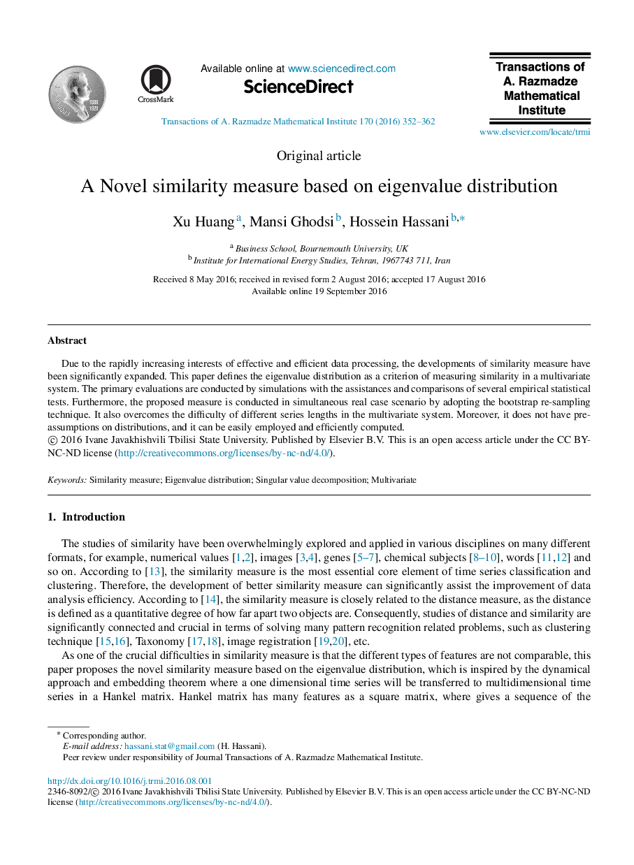 A Novel similarity measure based on eigenvalue distribution