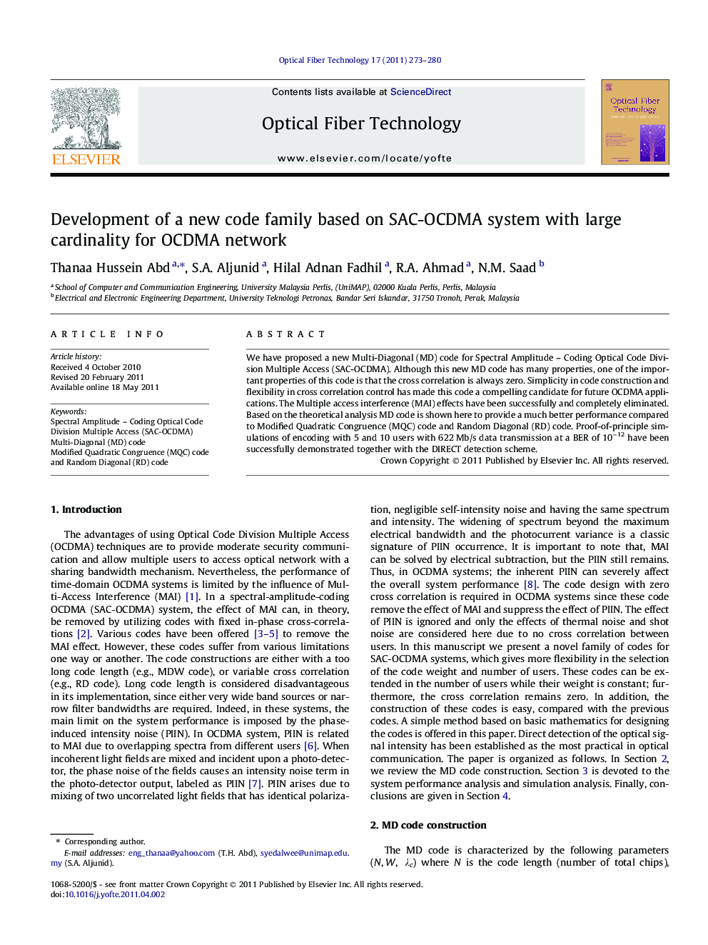 Development of a new code family based on SAC-OCDMA system with large cardinality for OCDMA network