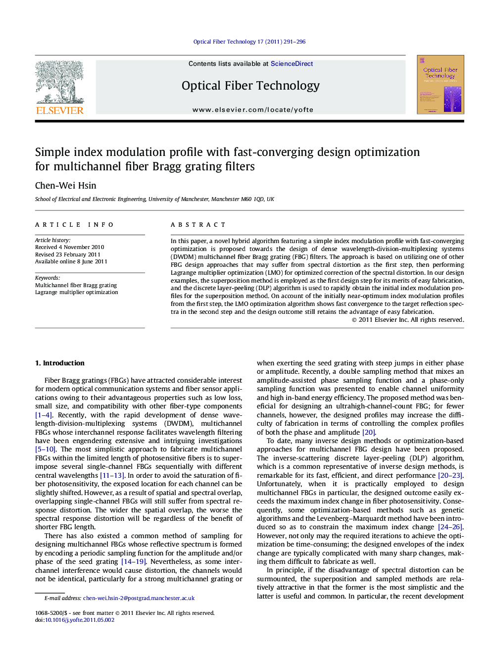 Simple index modulation profile with fast-converging design optimization for multichannel fiber Bragg grating filters