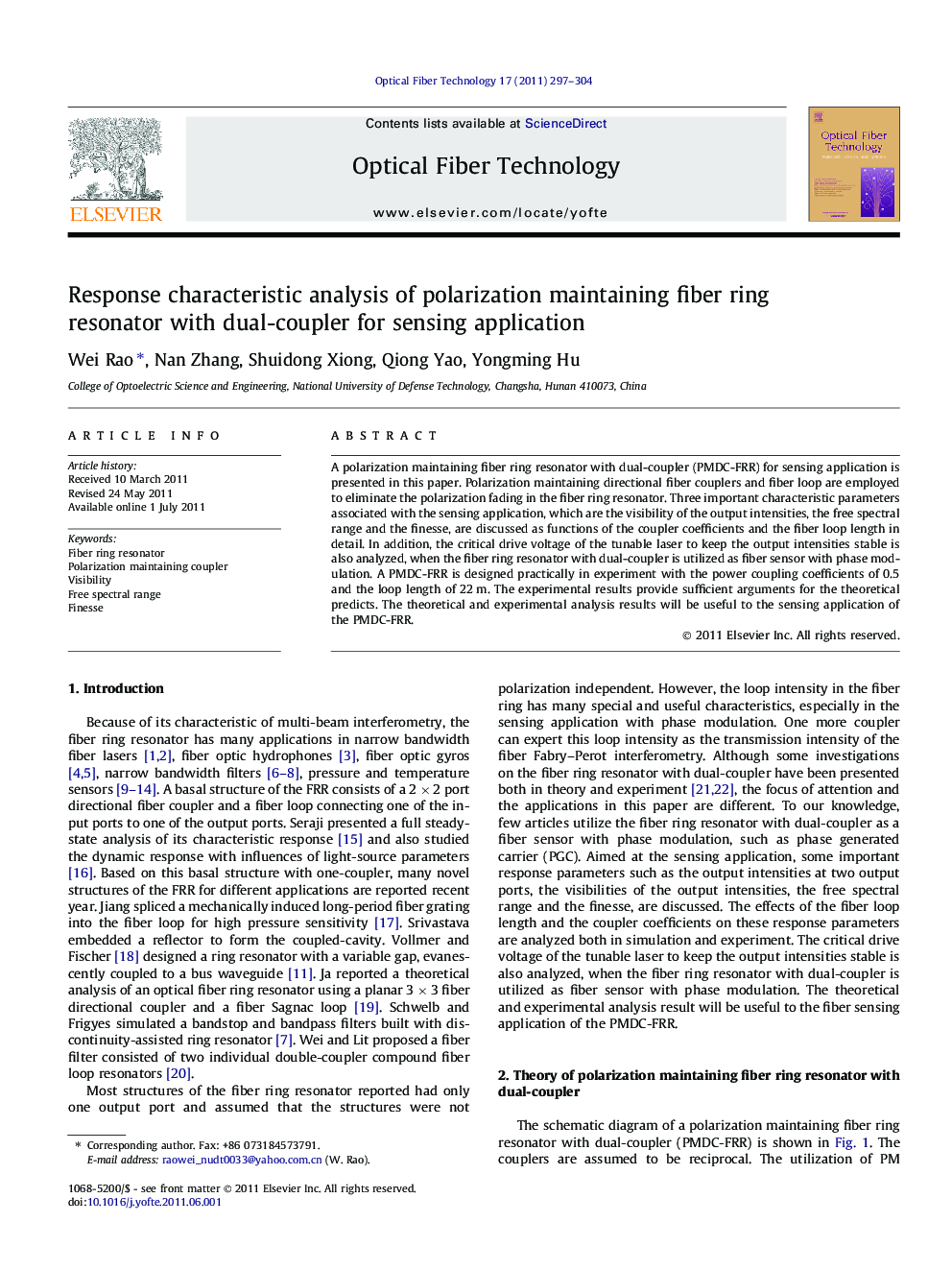 Response characteristic analysis of polarization maintaining fiber ring resonator with dual-coupler for sensing application