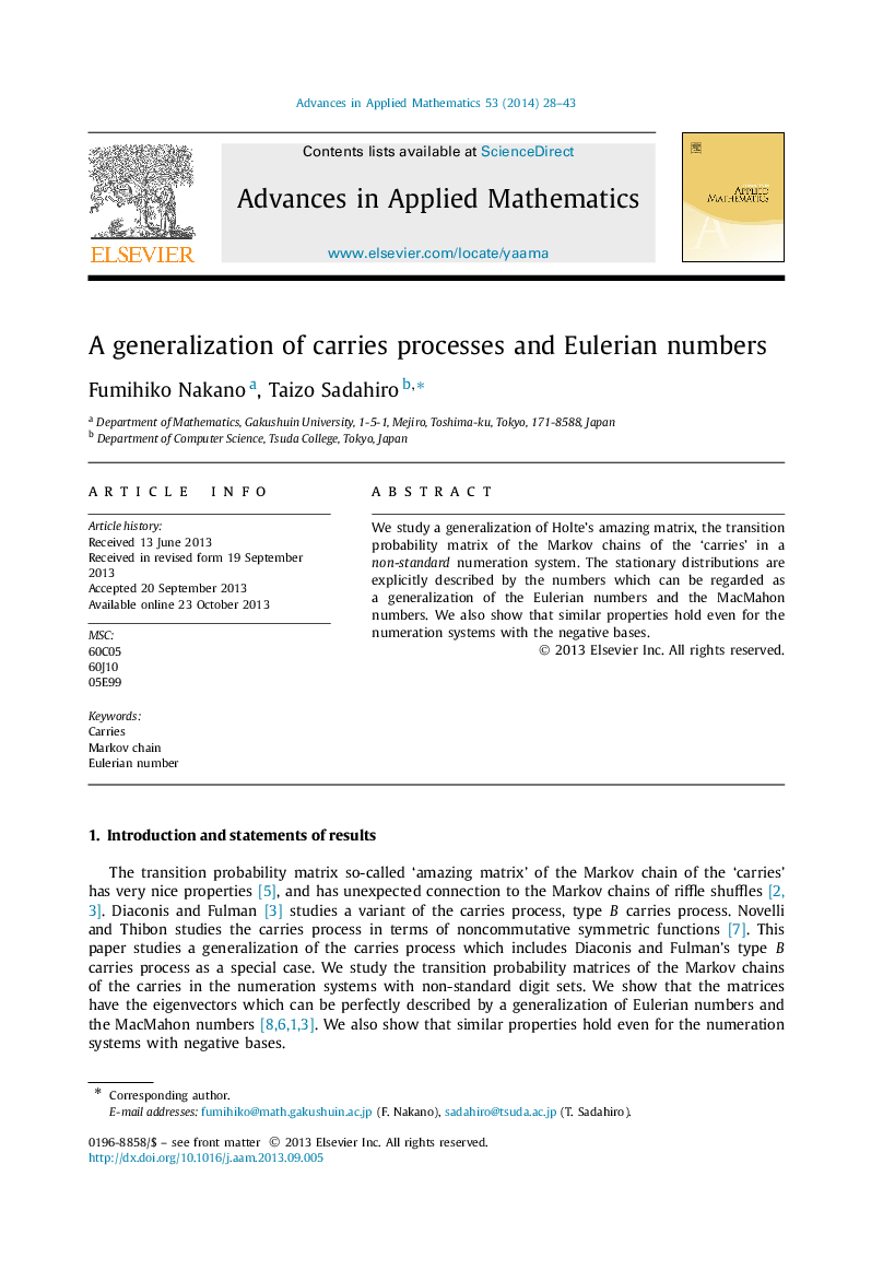 A generalization of carries processes and Eulerian numbers