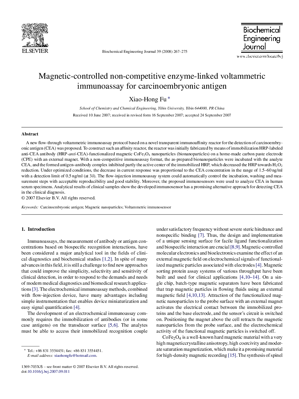 Magnetic-controlled non-competitive enzyme-linked voltammetric immunoassay for carcinoembryonic antigen