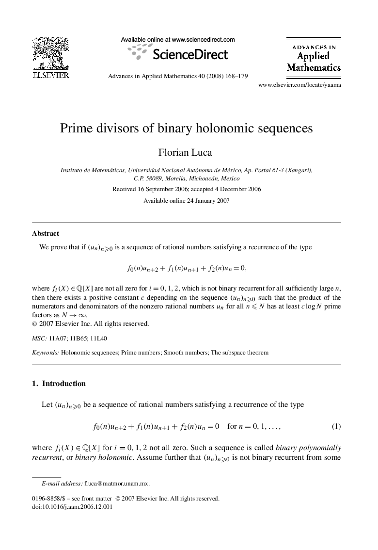 Prime divisors of binary holonomic sequences