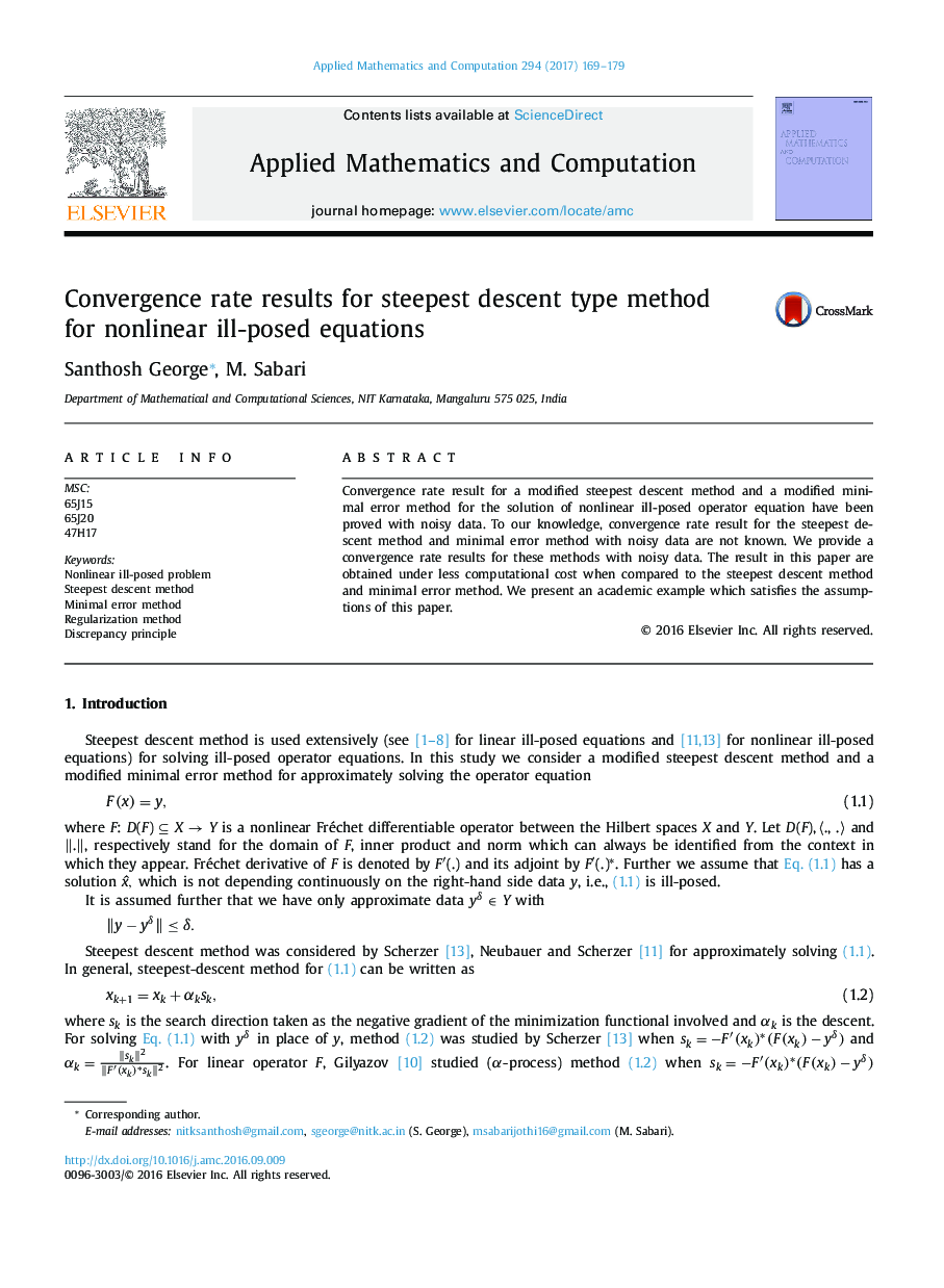 Convergence rate results for steepest descent type method for nonlinear ill-posed equations