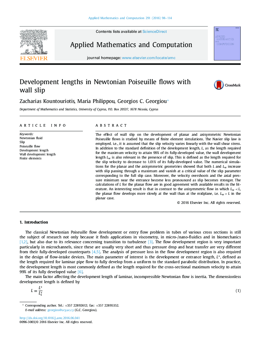 Development lengths in Newtonian Poiseuille flows with wall slip