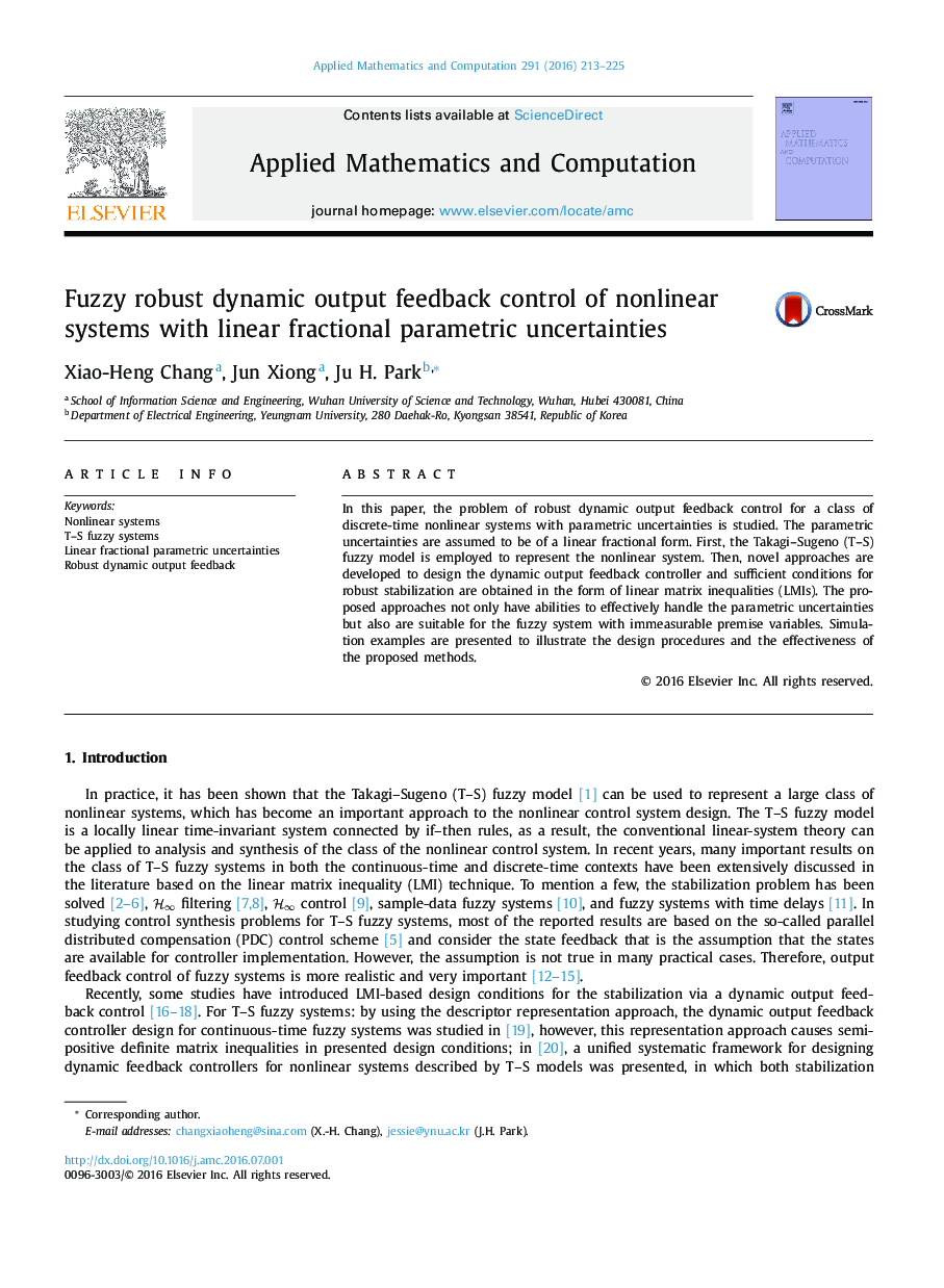 Fuzzy robust dynamic output feedback control of nonlinear systems with linear fractional parametric uncertainties