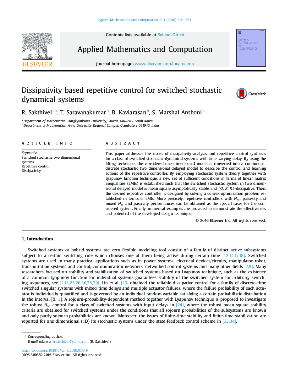 Dissipativity based repetitive control for switched stochastic dynamical systems