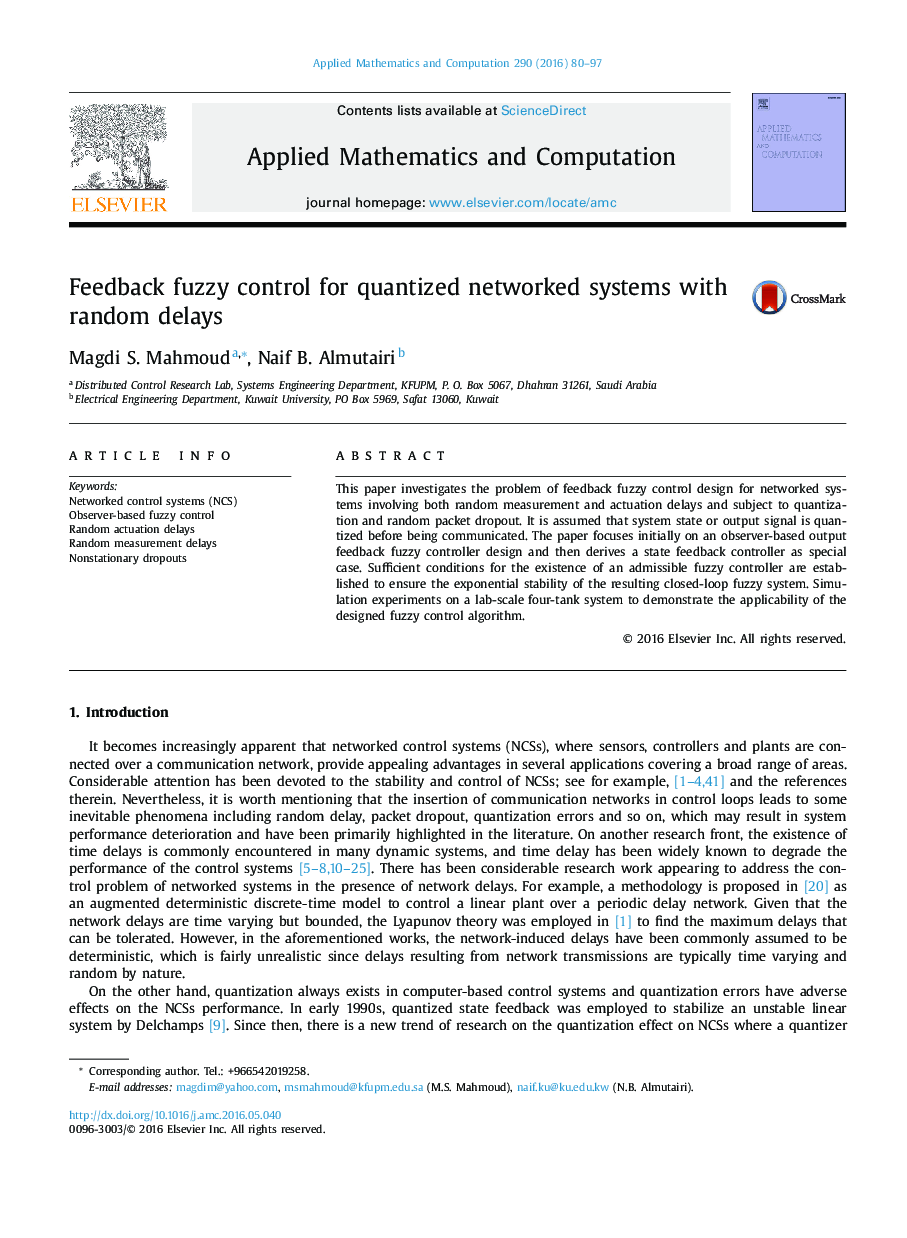 Feedback fuzzy control for quantized networked systems with random delays