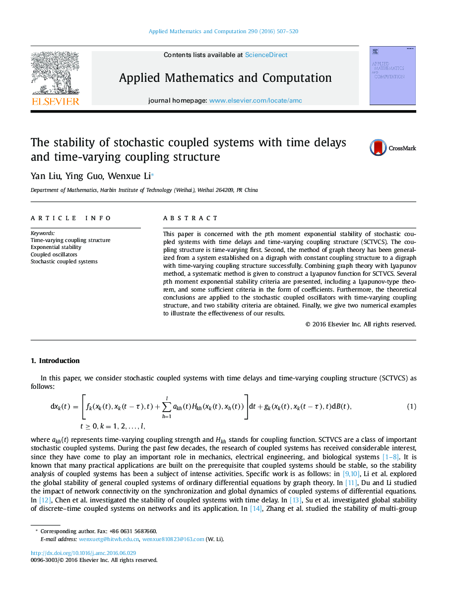The stability of stochastic coupled systems with time delays and time-varying coupling structure