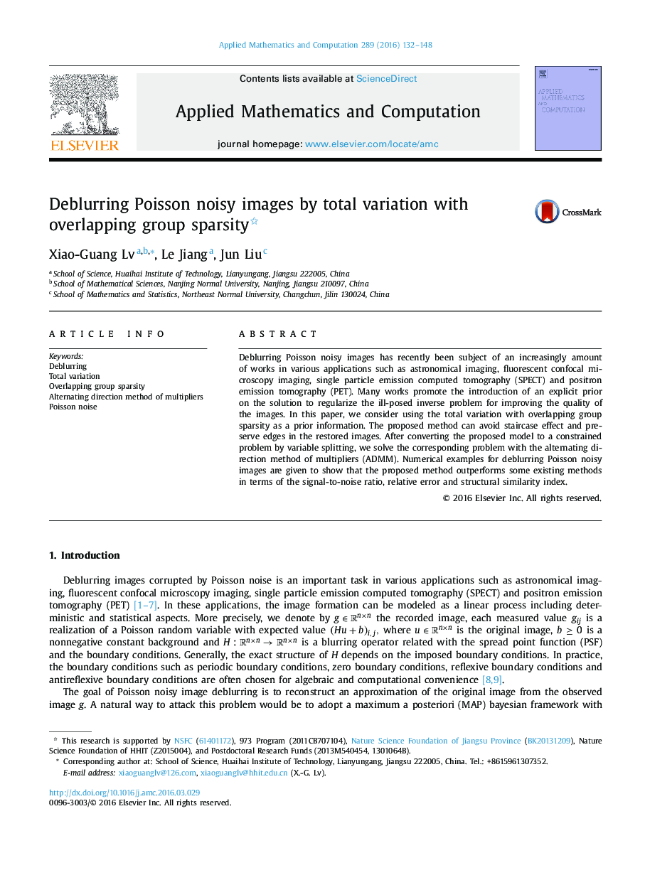 Deblurring Poisson noisy images by total variation with overlapping group sparsity 