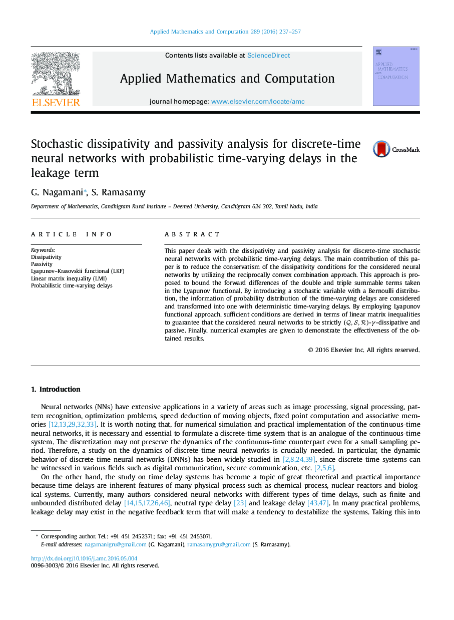 Stochastic dissipativity and passivity analysis for discrete-time neural networks with probabilistic time-varying delays in the leakage term