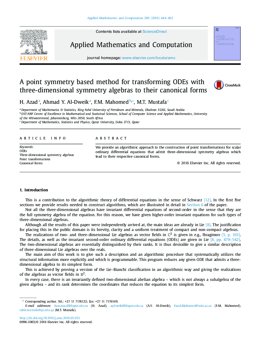 A point symmetry based method for transforming ODEs with three-dimensional symmetry algebras to their canonical forms