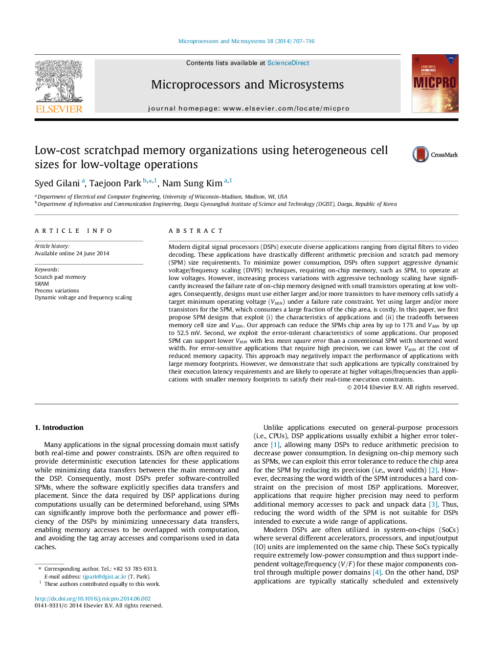 Low-cost scratchpad memory organizations using heterogeneous cell sizes for low-voltage operations