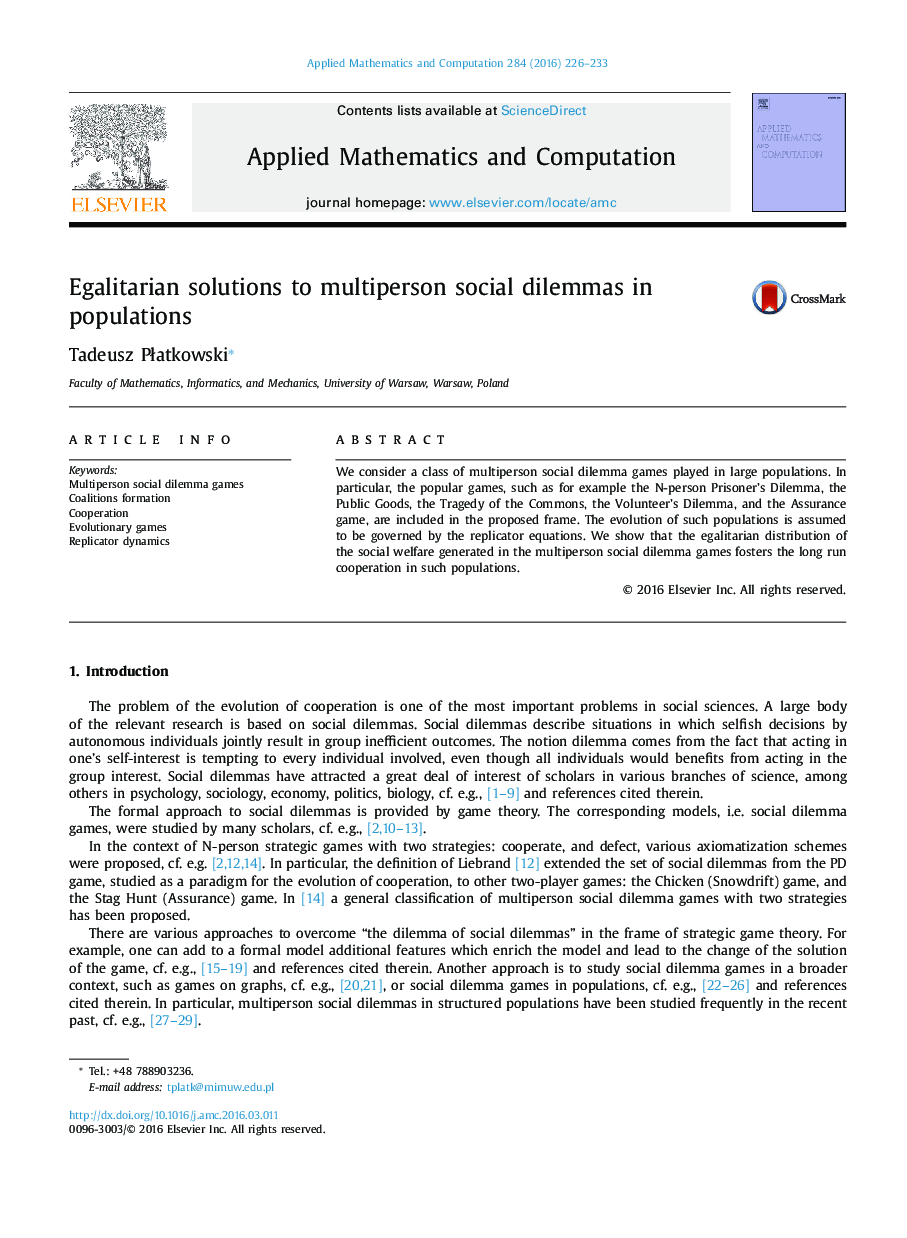 Egalitarian solutions to multiperson social dilemmas in populations