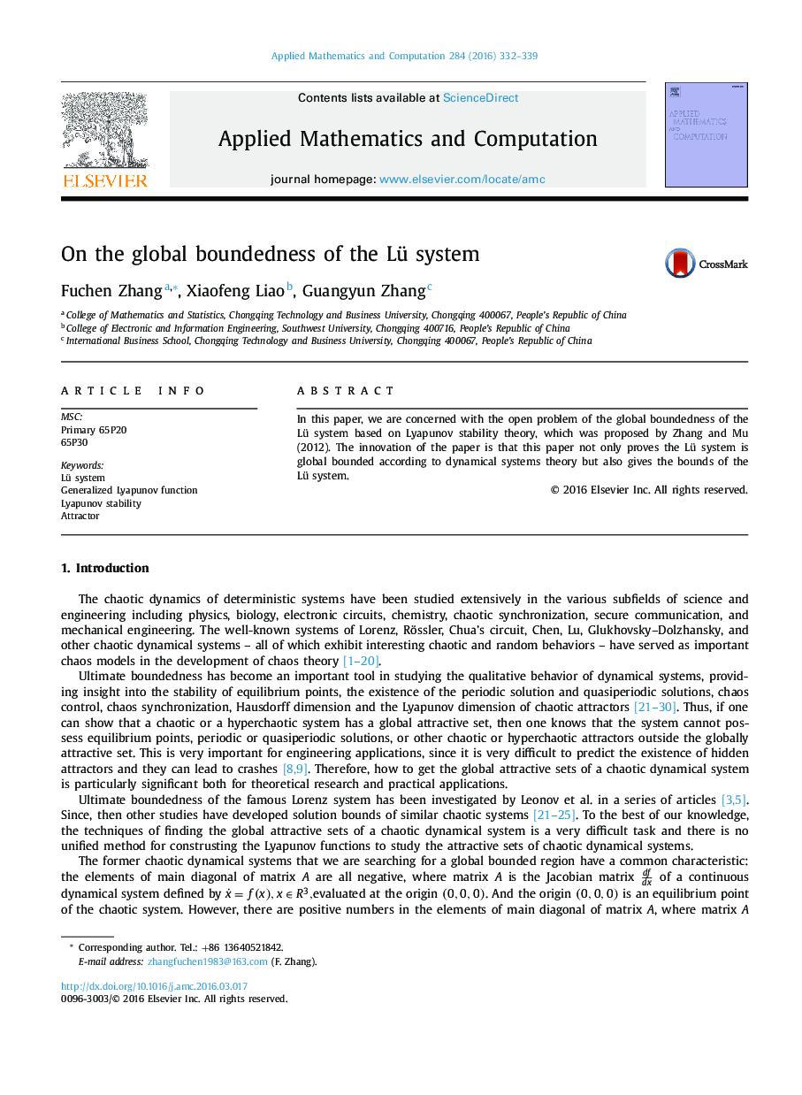 On the global boundedness of the Lü system